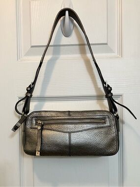 Monsac Metallic Black Leather Shoulder Bag